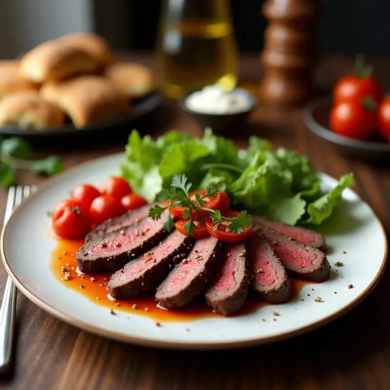 Churrasco de Res con Chimichurri: Receta Argentina a la Parrilla con Ensalada de Tomate