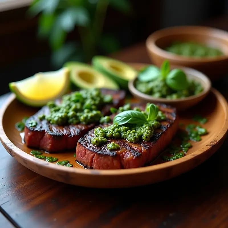 Churrasco de Ternera con Chimichurri de Albahaca: Receta Argentina Keto y Baja en Carbohidratos