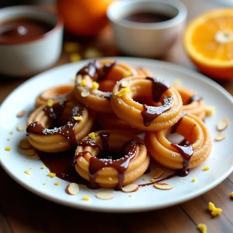 Churros Belgas con Salsa de Chocolate y Naranjas: Desayuno Dulce Europeo
