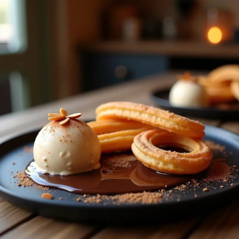 Churros con Chocolate y Helado de Chai: Postre Español con Toque Indio