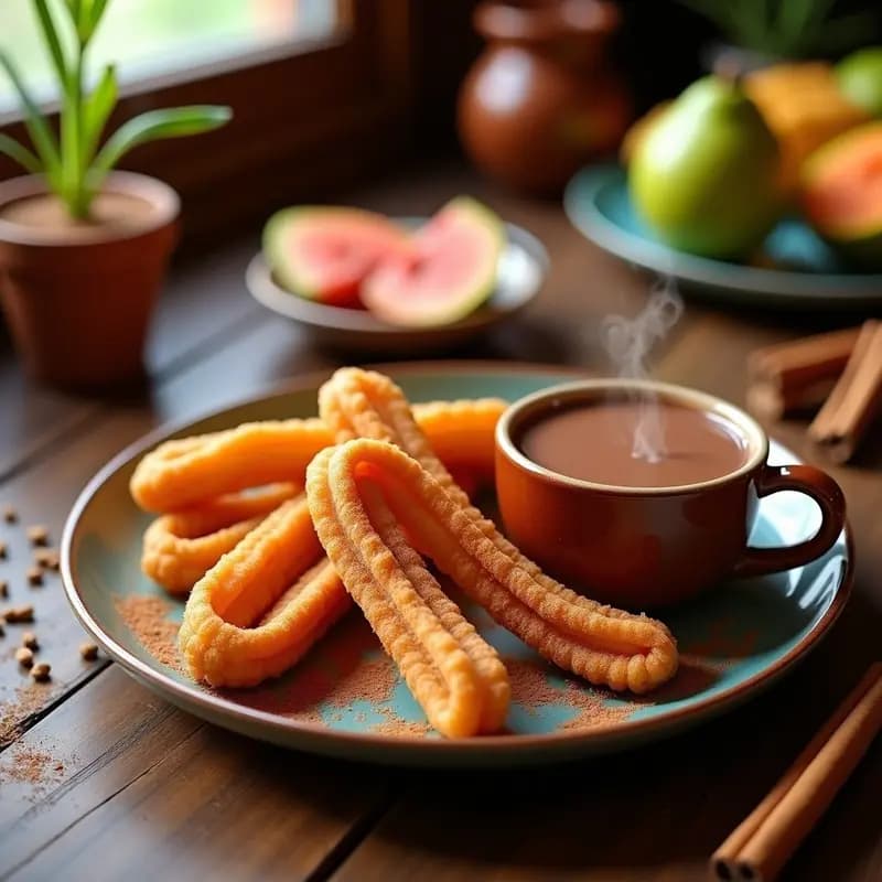 Churros con Chocolate Caliente y Salsa de Guayaba: Postre Mexicano para Niños