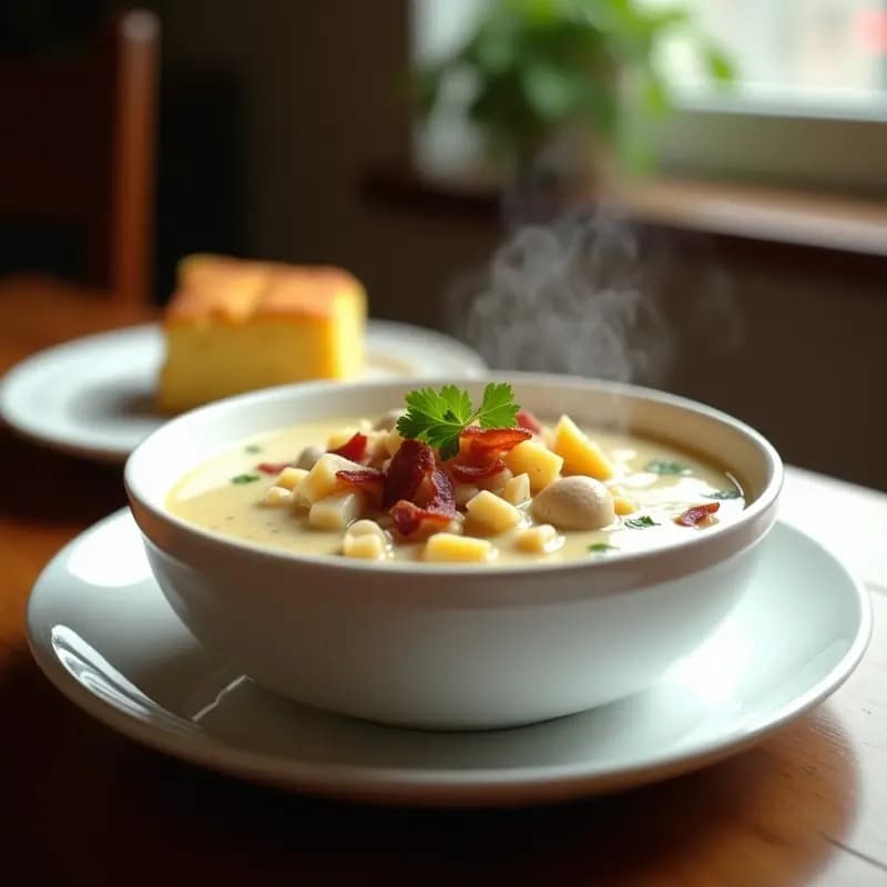Clam Chowder con Almejas y Bacon: Sopa Americana Cremosa en Olla Exprés