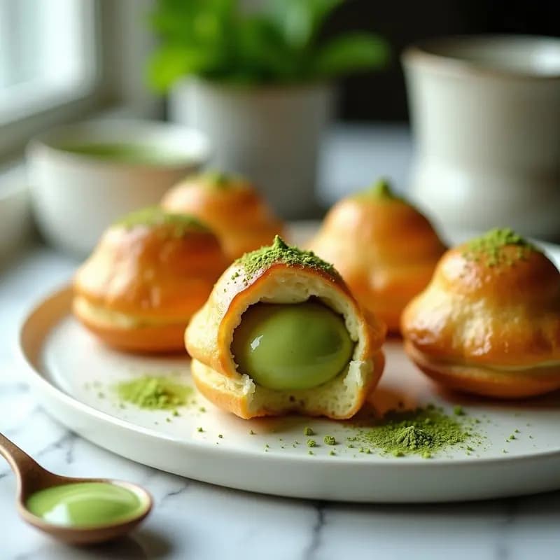 Conchas de Choux Rellenas de Crema de Matcha y Wasabi: Postre Francés-Japonés