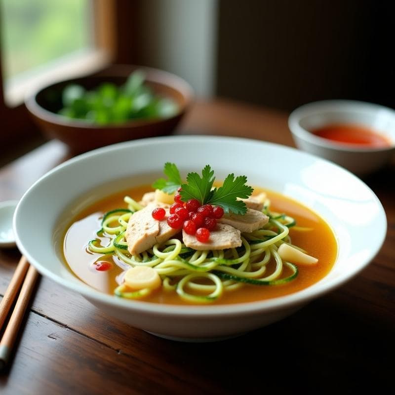 Consomé de Pollo y Jengibre con Fideos de Calabacín: Receta China Reconfortante y Baja en Calorías