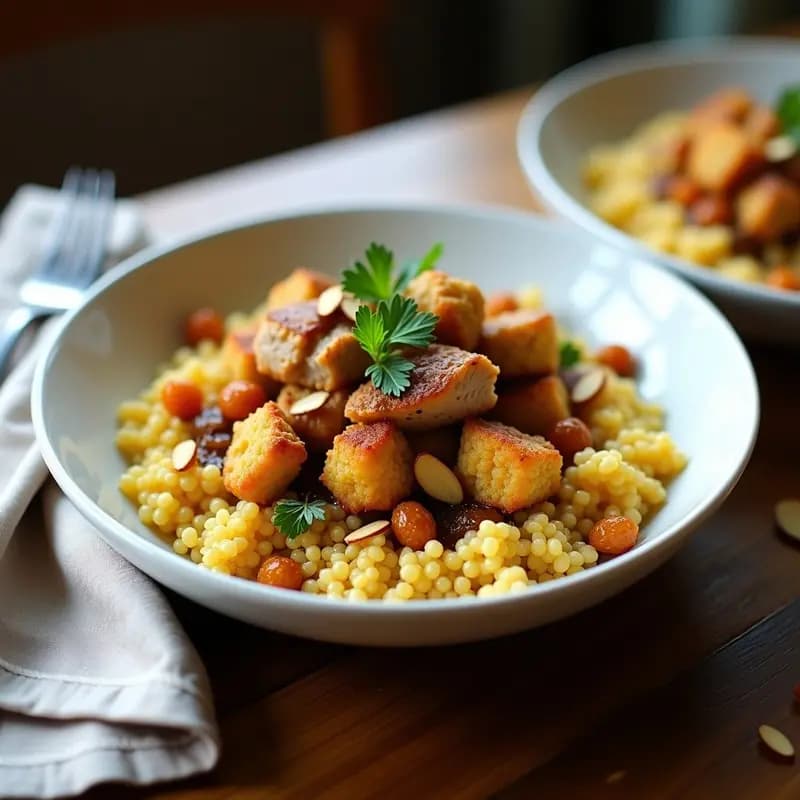 Couscous de Coliflor con Pollo al Ras el Hanout y Pasas: Receta Marroquí Low-Carb