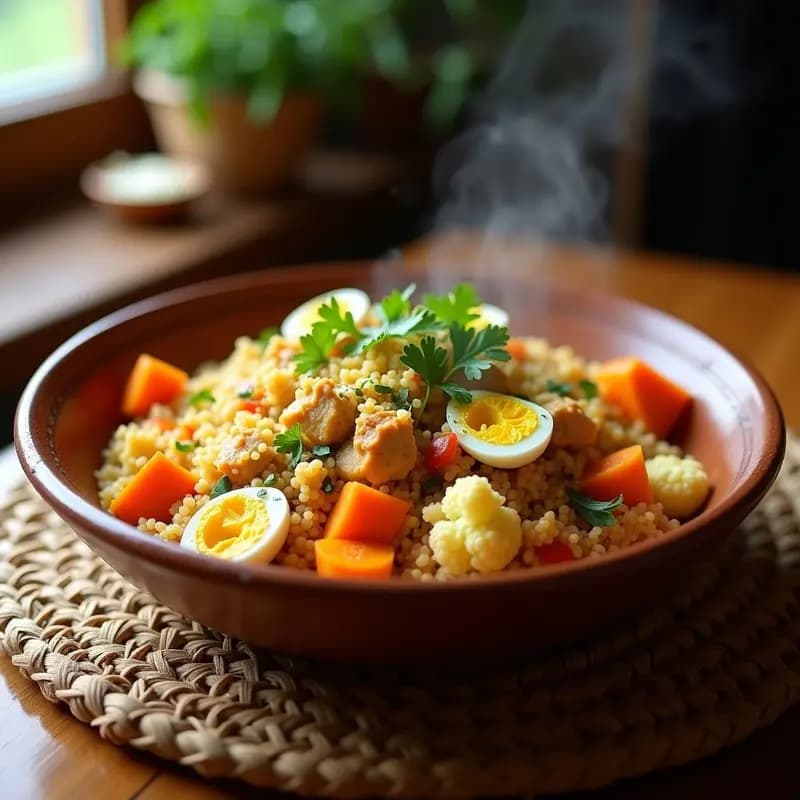 Couscous Marroquí con Pollo y Vegetales al Vapor: Receta Tradicional en Olla Exprés