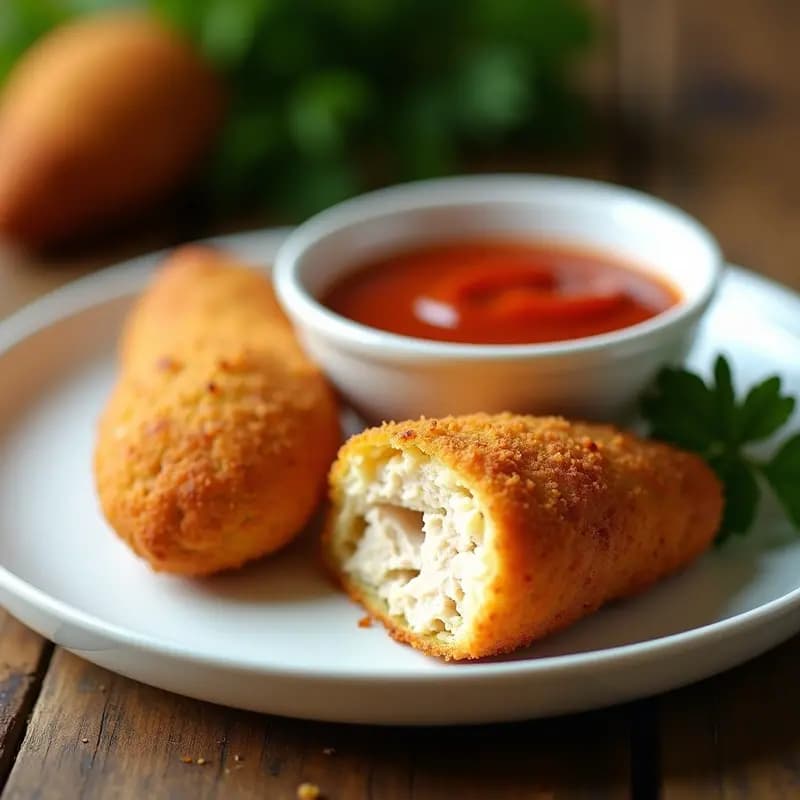 Coxinha Brasileira de Pollo: Croqueta Brasileña con Catupiry y Pan Rallado