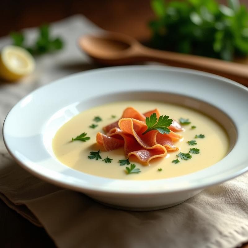 Crema de Apio Nabo con Virutas de Jamón Serrano: Receta Francesa Baja en Calorías en Thermomix