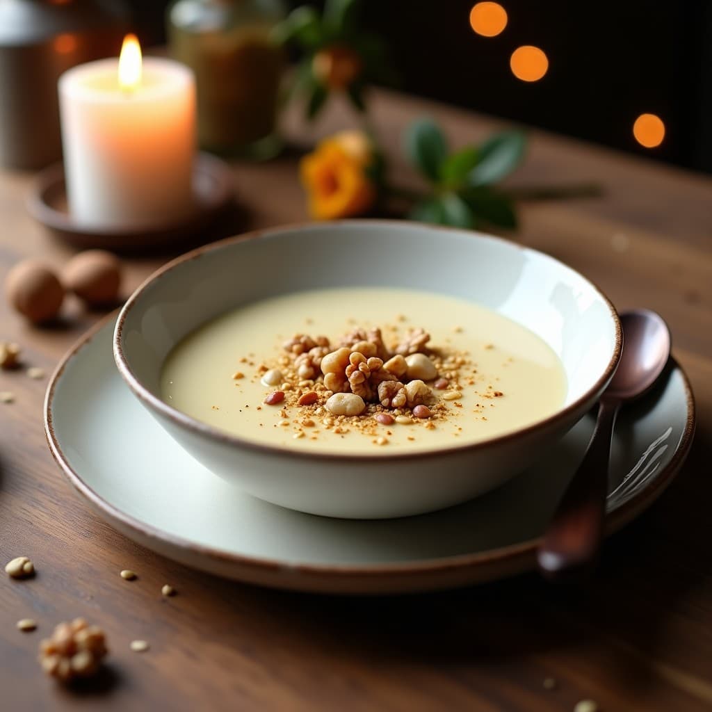 Crema de Apio Nabo y Nueces: Receta vegana en Olla Exprés con Toque Crujiente de Semillas