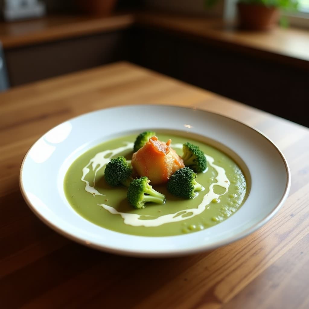Crema de Brócoli con Queso de Castaña y Crujiente de Jamón Vegano: Receta Española Sin Lactosa