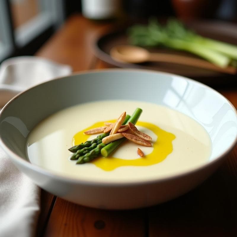 Crema de Espárragos Blancos con Aceite de Trufa: Receta Italiana Keto en 20 Minutos