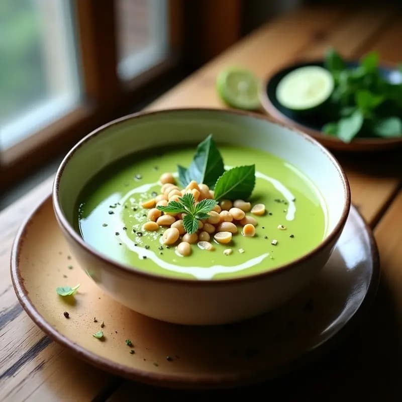 Crema de Espinacas y Anacardos con Toque de Lima Kaffir: Receta Tailandesa Vegana en 20 Minutos