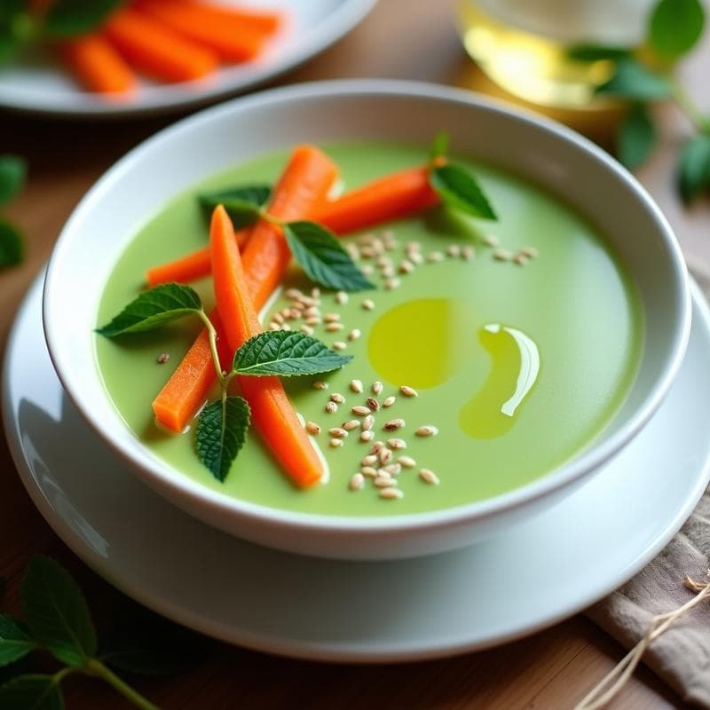Crema Fría de Guisantes y Mentas con Crudités de Zanahoria: Receta Vegana y Refrescante
