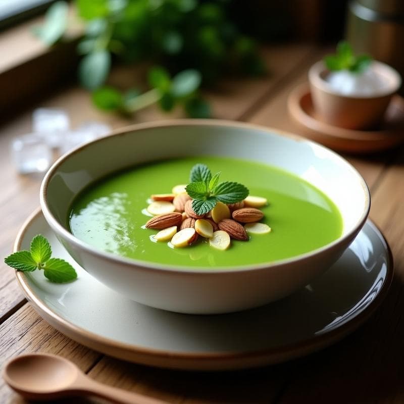 Crema Fría de Guisantes y Mentol: Gazpacho Verde Andaluza sin Lácteos
