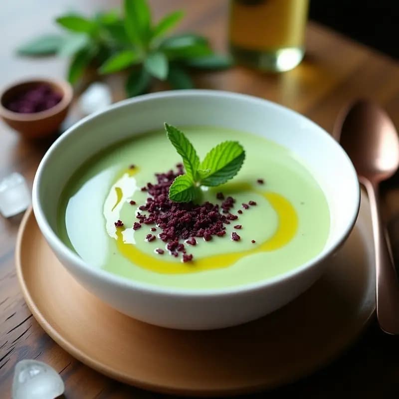Crema Fría de Pepino y Mentol con Virutas de Jamaica: Receta egipcia para Verano Sin Lácteos