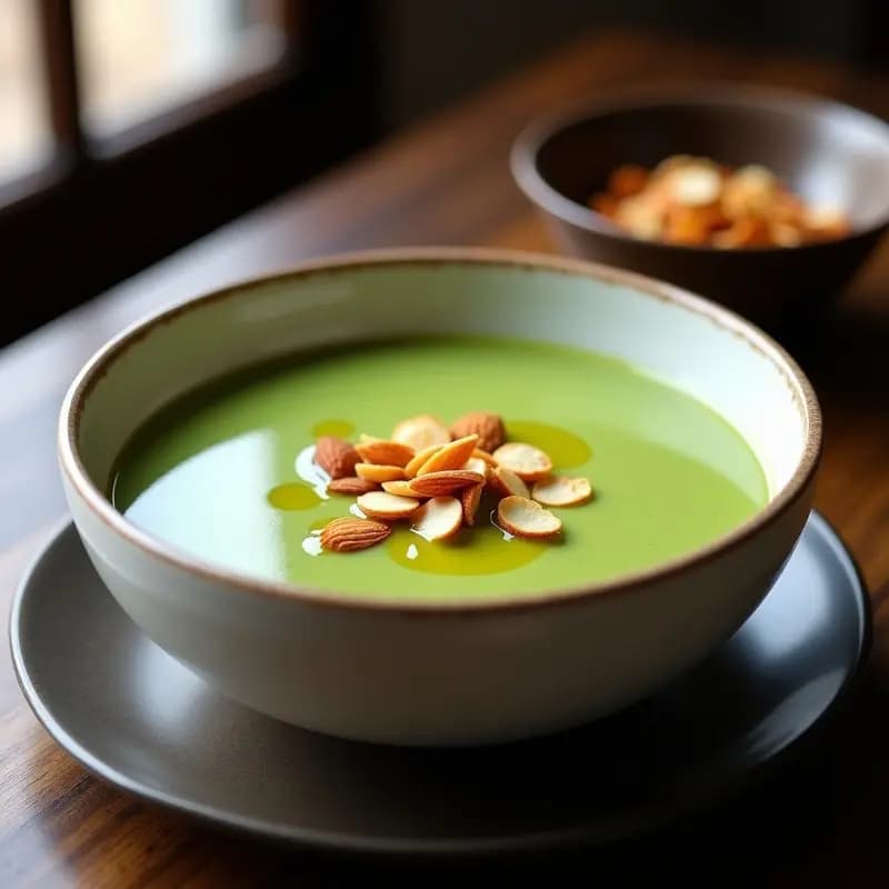 Crema de Wasabi y Brócoli con Crujiente de Almendras: Receta Japonesa Keto en Thermomix