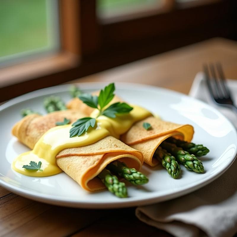 Crepes de Espárragos Trigos Verdes con Salsa Hollandaise: Receta Gourmet en 30 Minutos