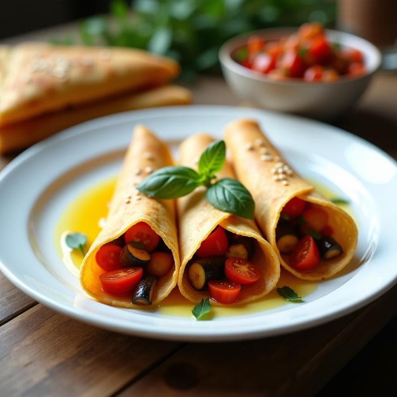 Crepes de Harina de Garbanzo con Relleno de Ratatouille: Desayuno Francés Vegano y Sin Lácteos