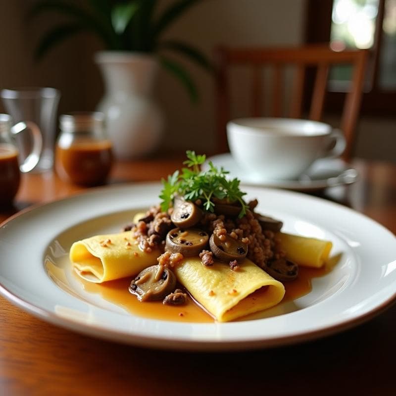 Crepes de Harina de Lentejas con Relleno de Hongos Portobello y Trufa: Receta Keto y Vegana