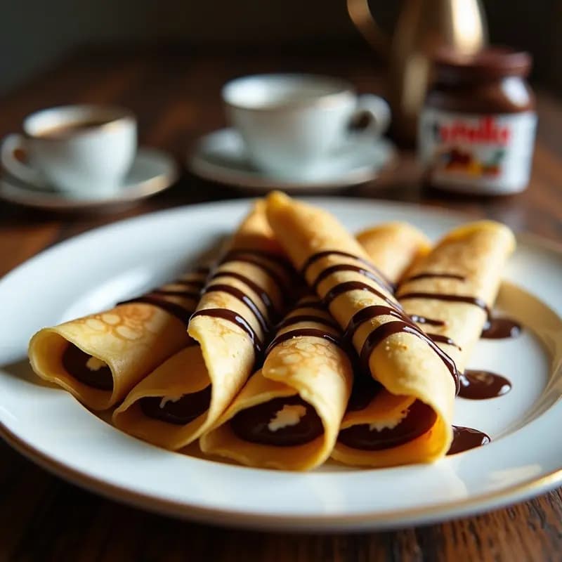 Crepes Rellenos de Nutella y Queso Crema con Sirope de Chocolate: Desayuno de Reyes