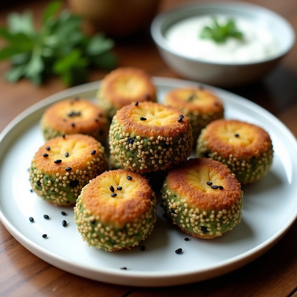 Croquetas de Espirulina y Patata con Costra de Semillas de Sésamo: Entrante Vegano en Airfryer