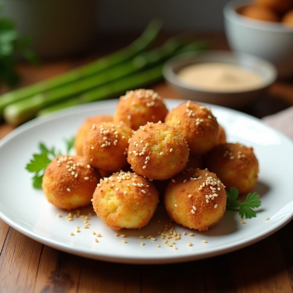 Croquetas de Pollo y Espárragos con Costra de Semillas de Sésamo: Receta en Airfryer y Sin Rebozar