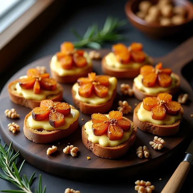 Crostini de Pan de Centeno con Crema de Mostaza y Higos Caramelizados: Aperitivo Francés Dulce-Salado