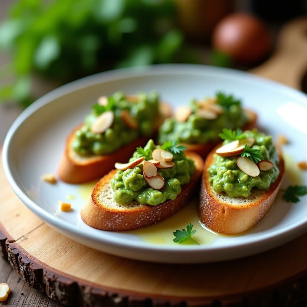 Crostini de Pan de Centeno con Pesto de Apio y Almendras: Entrante Italiano Sin Lácteos