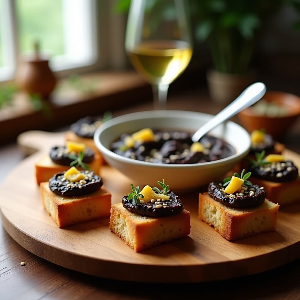 CROUTONS de Pan de Centeno con Paté de Aceitunas Negras y Alcaparras: Aperitivo Europeo Keto