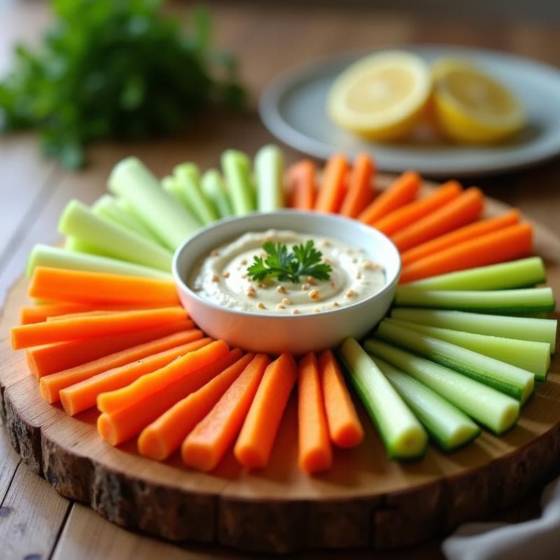 Crudités de Apio Zanahoria y Pepino con Dip de Tahini y Limón: Entrante Sin Cocinar en 10 Minutos