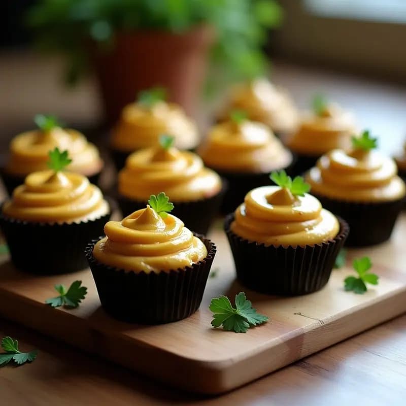 Cupcakes Salados de Puré de Habas con Crema de Ajo Negro