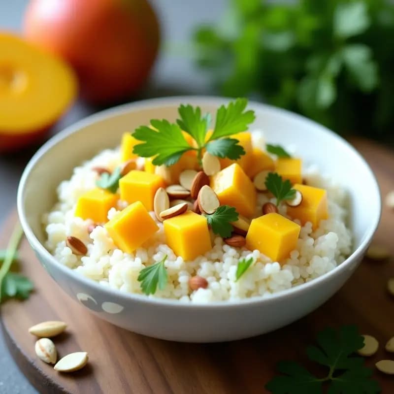 Curd Rice Indio con Mango y Hojas de Cilantro: Postre Refrescante y Probiótico