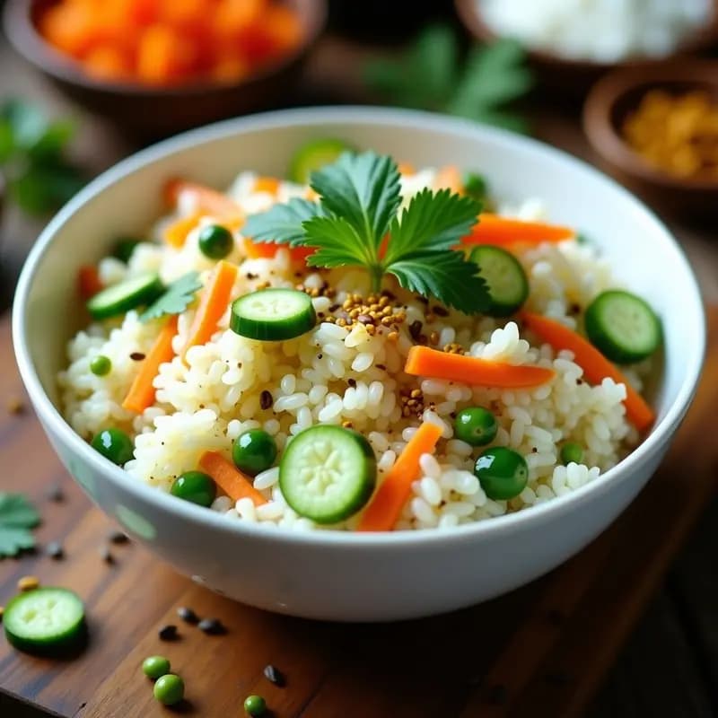 Curd Rice del Sur de India con Vegetales y Especias: Receta Reconfortante Vegana y Sin Gluten