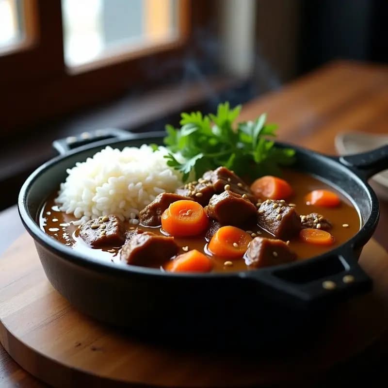 Curry Japonés de Carne de Res y Zanahorias: Receta Comfort en Olla de Hierro