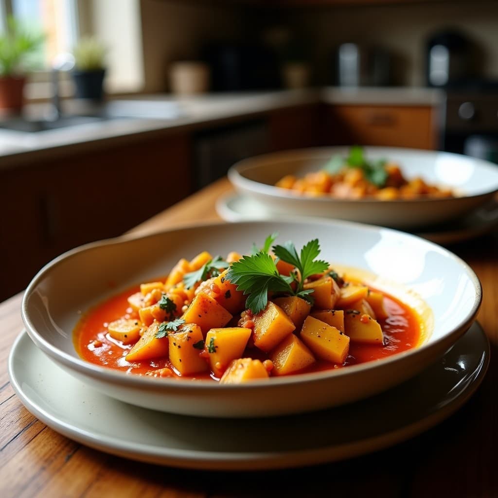 Curry Rojo de Tempeh y Berenjena: Receta Tailandesa en Airfryer con Salsa de Tamarindo