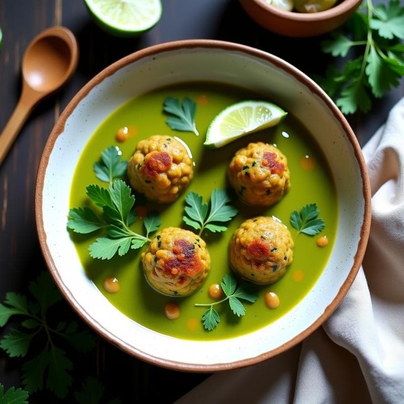 Curry Verde con Albóndigas de Garbanzo y Espinacas: Receta Vegana en Olla Lenta
