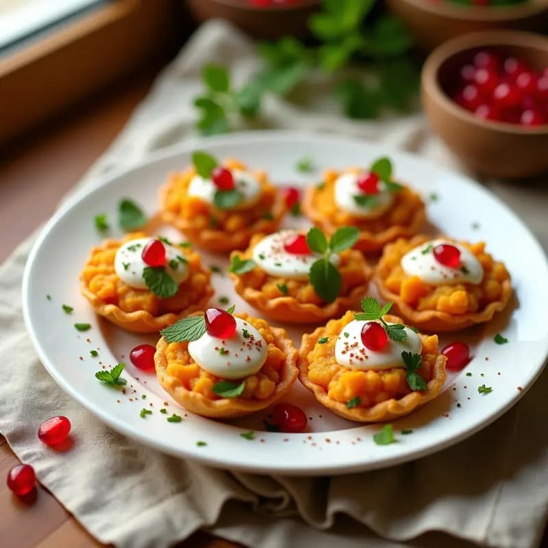 Dahi Puri de Yogur y Granadas: Snack Indio Crujiente y Sin Horno en 15 Minutos