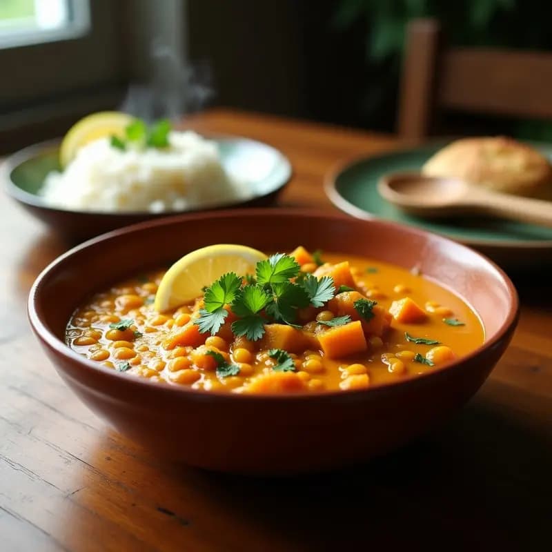Dahl de Lentejas Rojas y Calabaza: Receta Sri Lankesa con Especias Toastadas y Cilantro