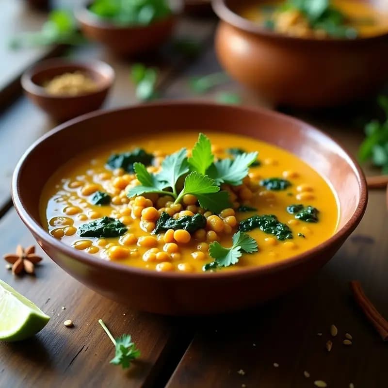 Dahl de lentejas rojas con espinacas y jengibre: Receta india en olla lenta con especias tostadas