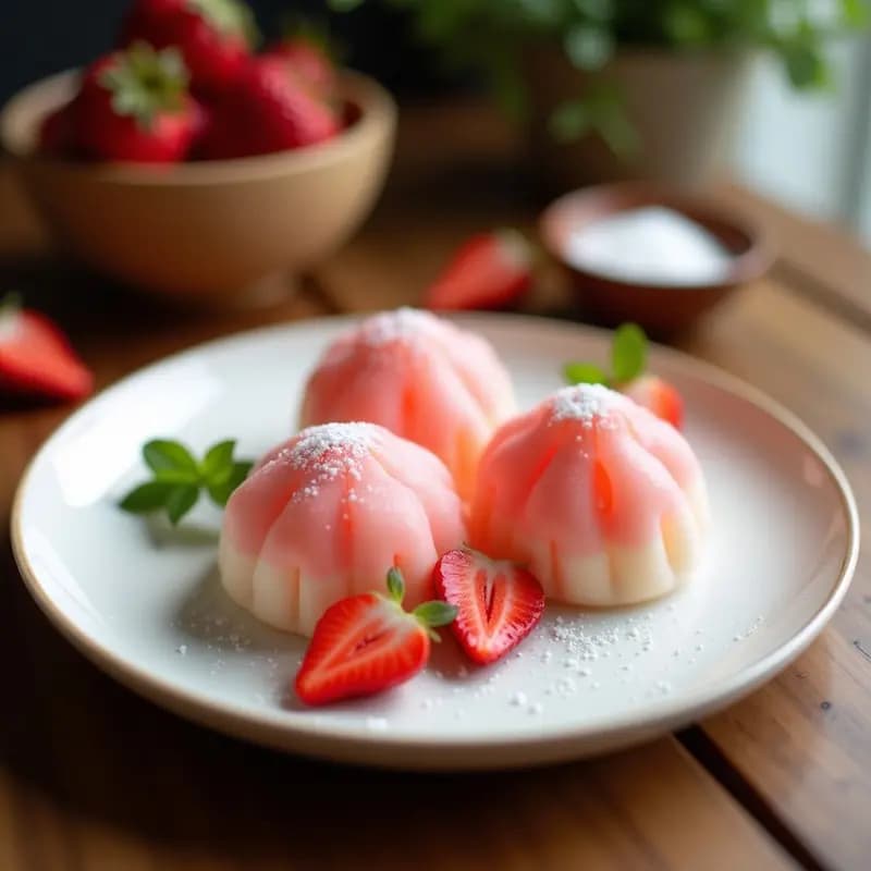 Daifuku Japonés de Fresa y Mochi: Postre Tradicional Sin Gluten en Microondas