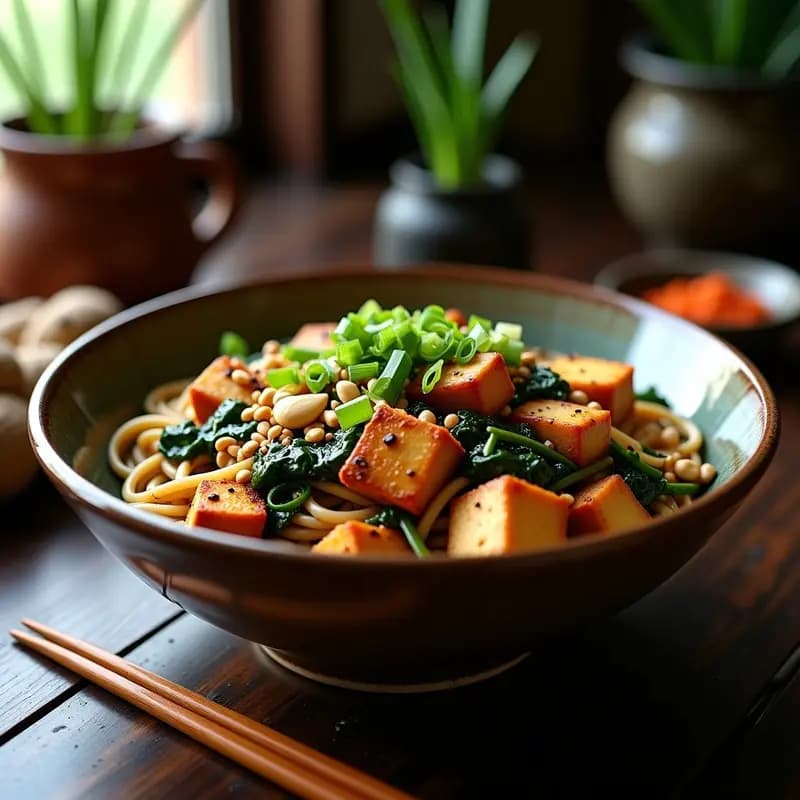Sichuan Dan Dan Noodles con Tofu y Espinacas: Receta China Vegana y Picante en 20 Minutos