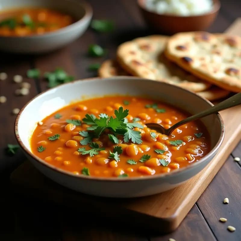 Dhal de Lentejas Corail y Espinacas: Receta Nepalí Vegana con Pan Naan Integral