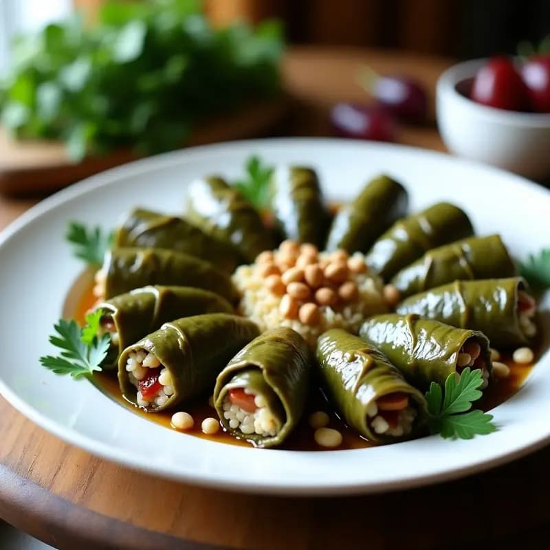 Dolma de Hojas de Vid Rellenas de Arroz Basmati y Dátiles: Receta Armena Vegana