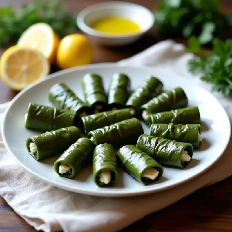 Dolmades de espinacas y queso feta: Rollitos Griegos de Hojas de Parra en 20 Minutos