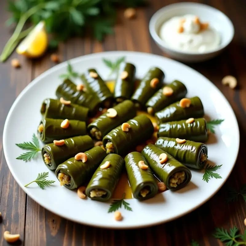 Dolmades de Uvas y Piñones: Receta Griega de Hojas de Parra con Relleno Vegetariano