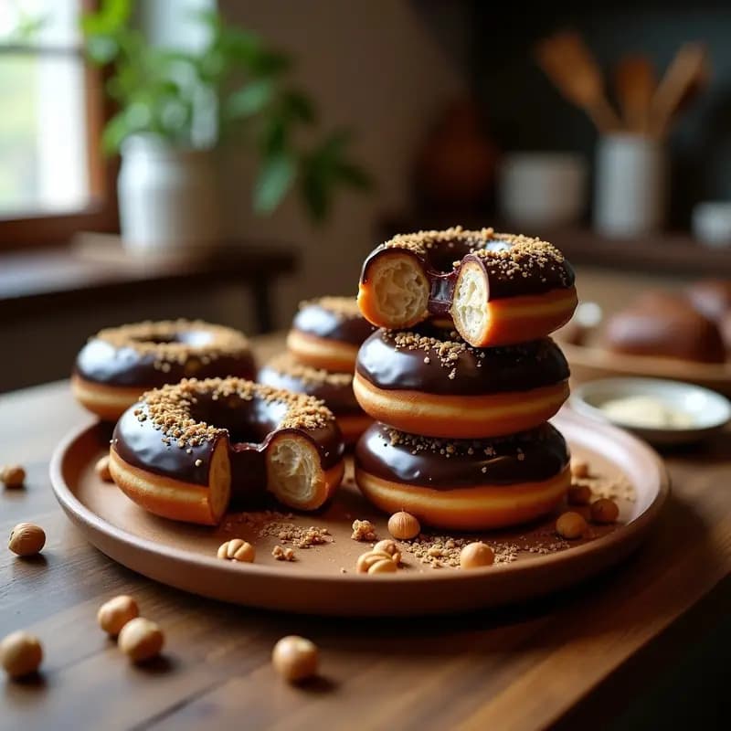 Donas Rellenas de Chocolate con Relleno de Crema de Avellanas: Tentación en Cada Bocado