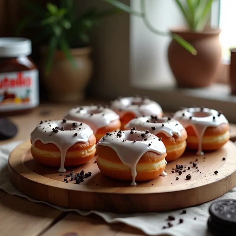 Donut Glaseado Relleno de Nutella y Oreos Triturados: Postre para Endulzar el Día