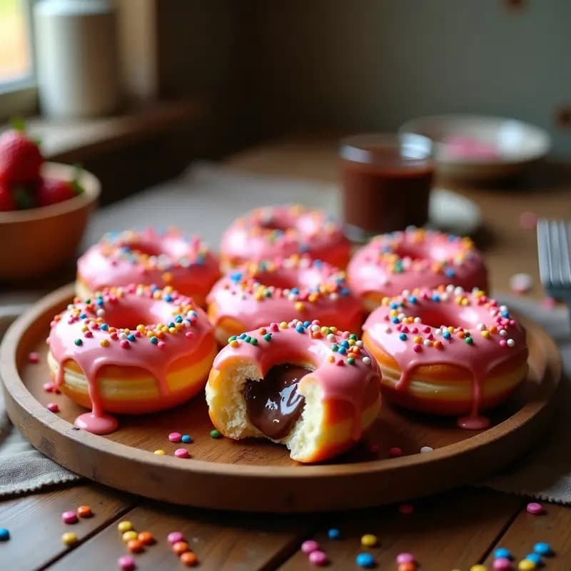 Donuts Rellenos de Nutella y Cubiertos de Glaseado de Fresa con Sprinkles: Dulce Tentación que no Puedes Ignorar