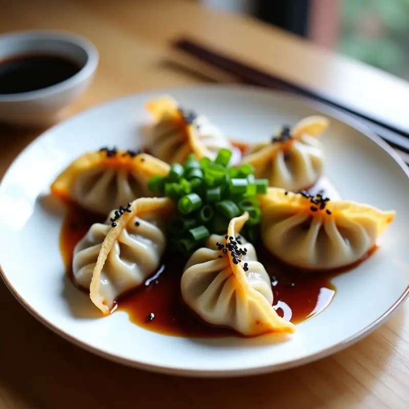 Dumplings de Hongos Portobello y Tofu con Salsa de Soya y Jengibre: Receta Japonesa Vegana