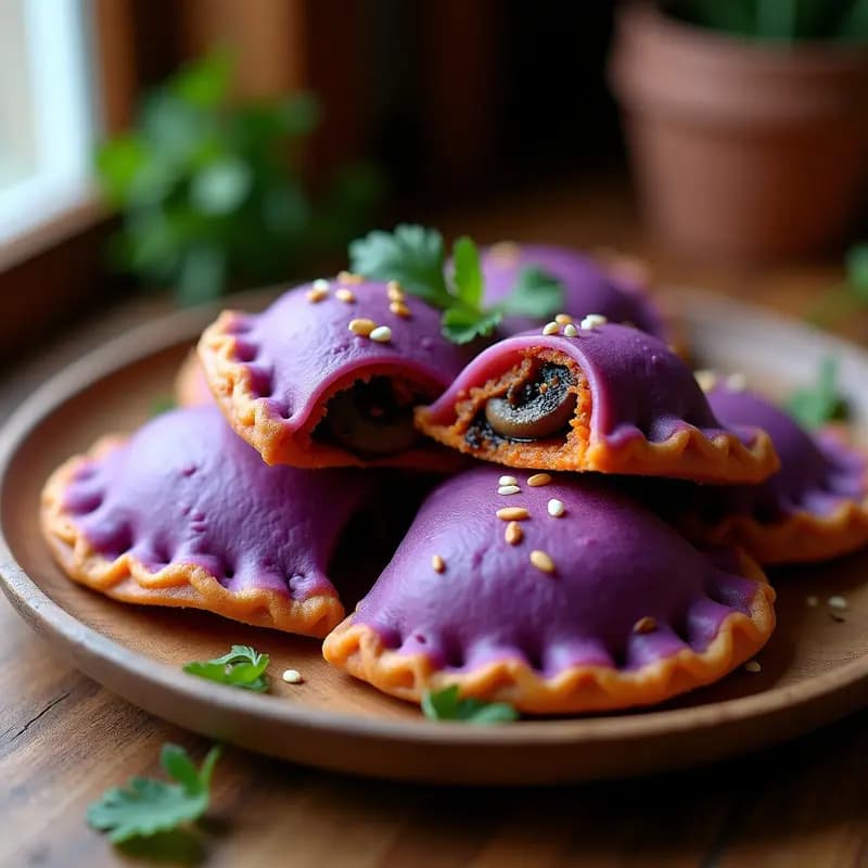 Empanadas de Masa de Batata Morada con Relleno de Hongos Portobello: Receta Vegana y Vibrante